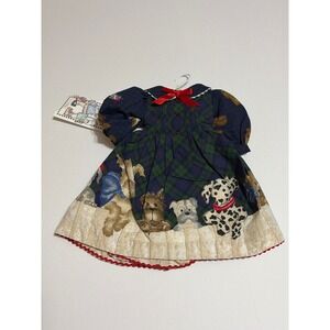 RARE Daisy Kingdom Puppies By The Pound Plaid Pleated Dress Blue Green Red NWT